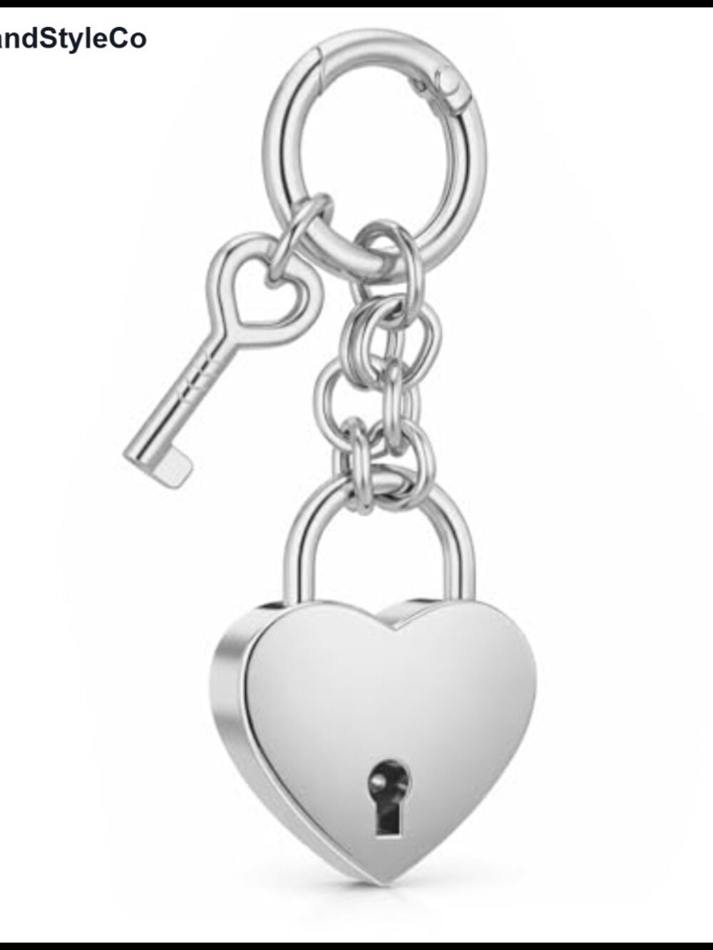 Silver Heart Padlock Bag Charm Keychain Purse Accessory for Women